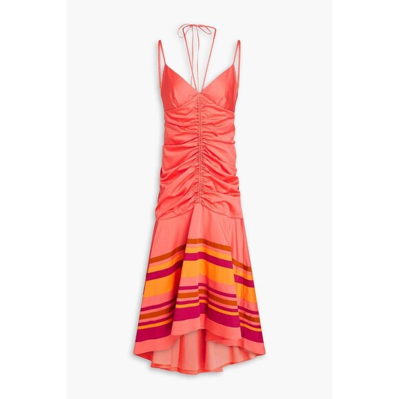 NWOT VERONICA BEARD Fitz ruched orange cotton-blend poplin midi dress SIZE 2 - Picture 3 of 11